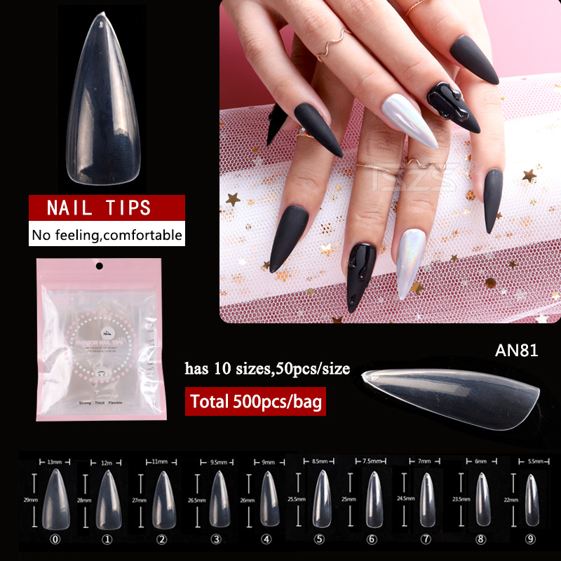 Nail Art Xs - 500 sztuk/partia długie migdałowe przezroczyste paznokcie
