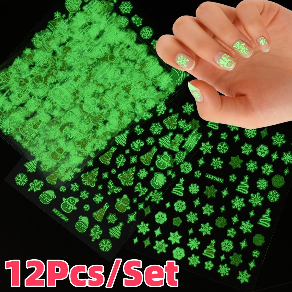 Nail Art Xmas Tree - 12 sztuk/zestaw Świecące w ciemności naklejki