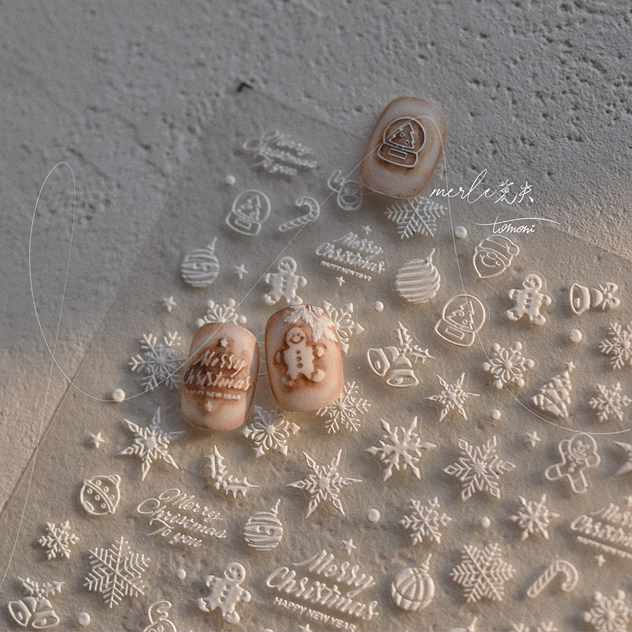 Nail Art Xmas Tree - 5D Relief czysty biały wesołych świąt