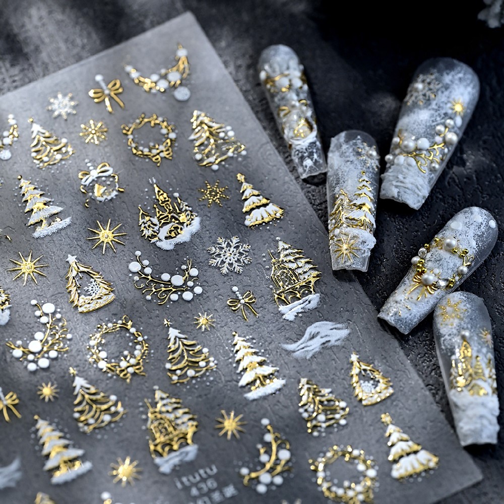 Nail Art Xmas Tree - Naklejki na paznokcie 5D z efektem