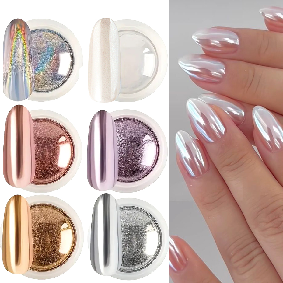 6 szt. Chromowany Biały Puder  – Nail Glitter Chrome recenzja i cena