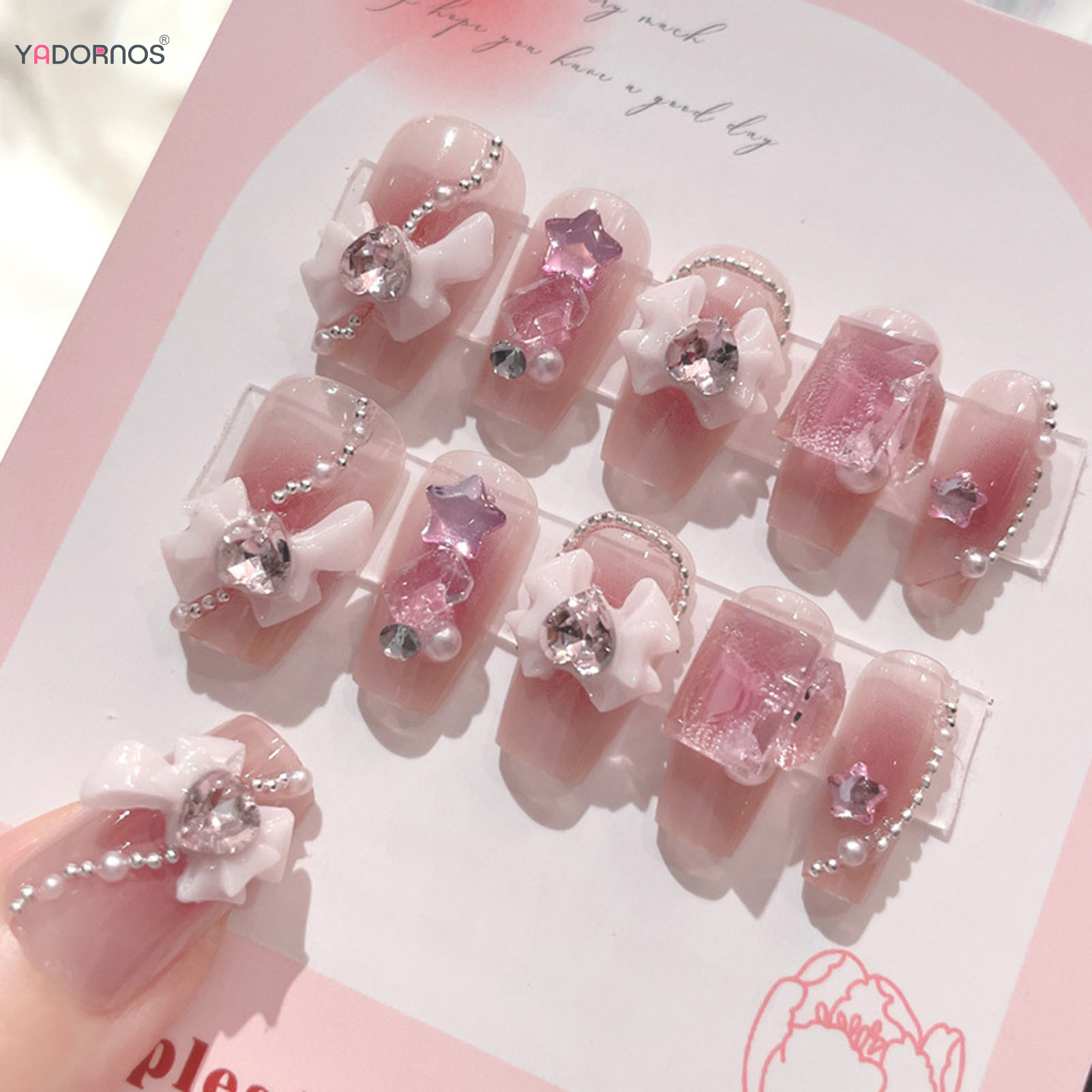Blush Pink False Nails Bowknot – Nail Art Xs recenzja i cena