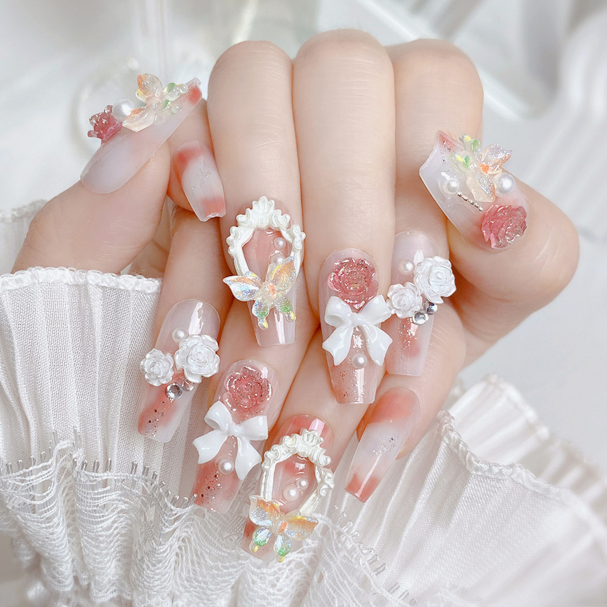 Blush Pink False Nails Bowknot – Nail Art Xs recenzja i cena