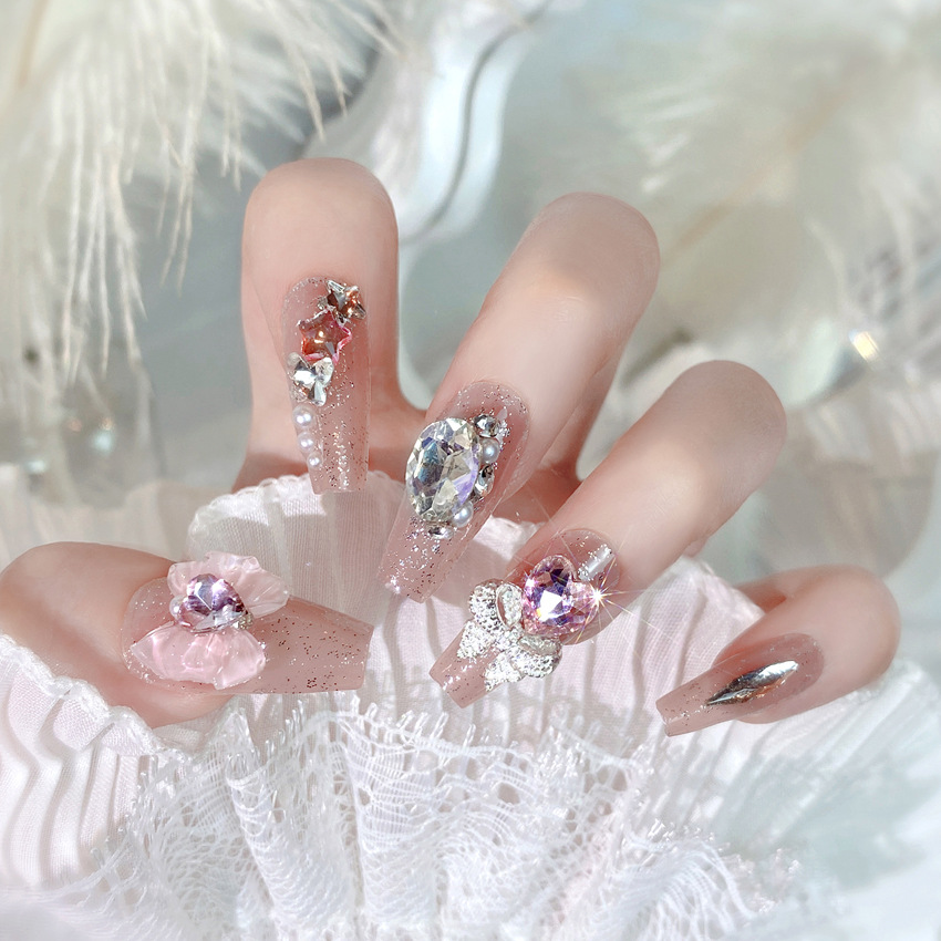 Blush Pink False Nails Bowknot – Nail Art Xs recenzja i cena
